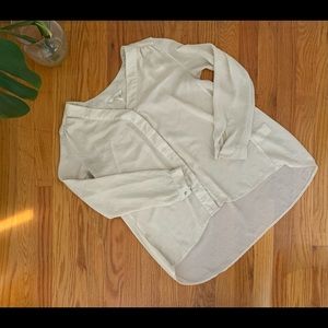 Cream Sheer Long Sleeve Button Down Blouse